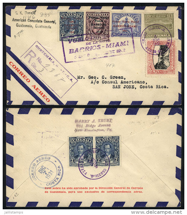 5/DE/1931 Barrios - Miami First Flight, Cover Franked By Sc.C17/C19 + Other Values, Sent To San Jose (arrival... - Guatemala
