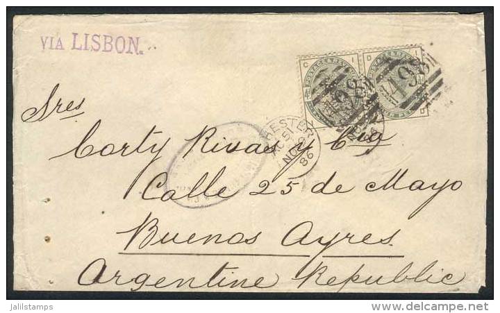 19/NOV/1886 MANCHESTER - ARGENTINA: Cover Franked With Pair Sc.103 With PERFIN "D.M &amp; S", With Duplex "498"... - Other & Unclassified