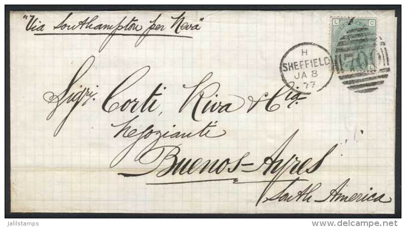 8/JAN/1877 SHEFFIELD - ARGENTINA: Folded Cover Franked By Sc.64 Plate 12, With Duplex "700" Cancel, And Buenos... - Other & Unclassified