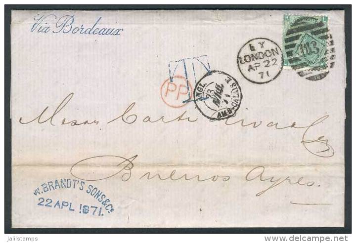22/APR/1871 LONDON - ARGENTINA: Complete Folded Letter Franked By Sc.54 Plate 4, With Duplex Cancel "103", Sent To... - Other & Unclassified