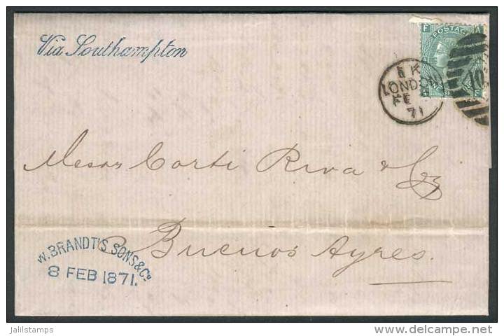 8/FEB/1871 LONDON - ARGENTINA: Complete Folded Letter Franked By Sc.54 Plate 4, With Duplex Cancel, Sent To Buenos... - Other & Unclassified