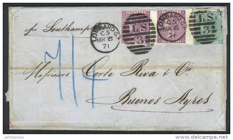 3/FEB/1871 PARIS - ARGENTINA: Complete Folded Letter Sent From France To Buenos Aires, Franked In England With... - Other & Unclassified