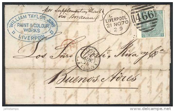 21/NOV/1870 LIVERPOOL - ARGENTINA: Complete Folded Letter Franked By Sc.54 Plate 4, With Duplex Cancel "466", Sent... - Other & Unclassified