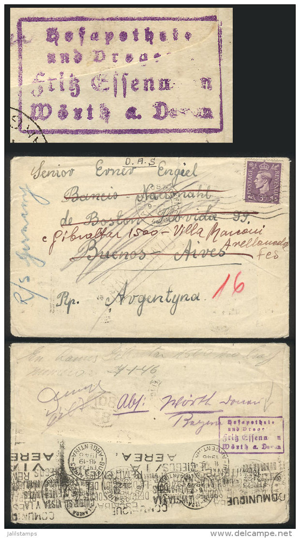 'O.A.S.' Cover Franked With 3p. And Cancelled 'ARMY POST OFFICE', Sent To Argentina On 9/JA/1946, Forwarded To... - Other & Unclassified
