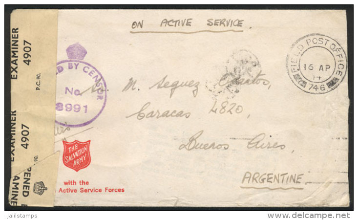 Cover Sent To Argentina On 16/AP/1944 With Military Free Frank, Cancelled 'FIELD POST OFFICE 756', Censored, And... - Other & Unclassified