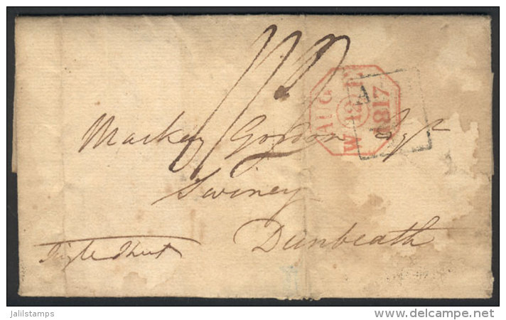 Entire Letter Dated 12/AU/1817, Interesting Postal Markings. Stained But Very Interesting! - ...-1840 Prephilately