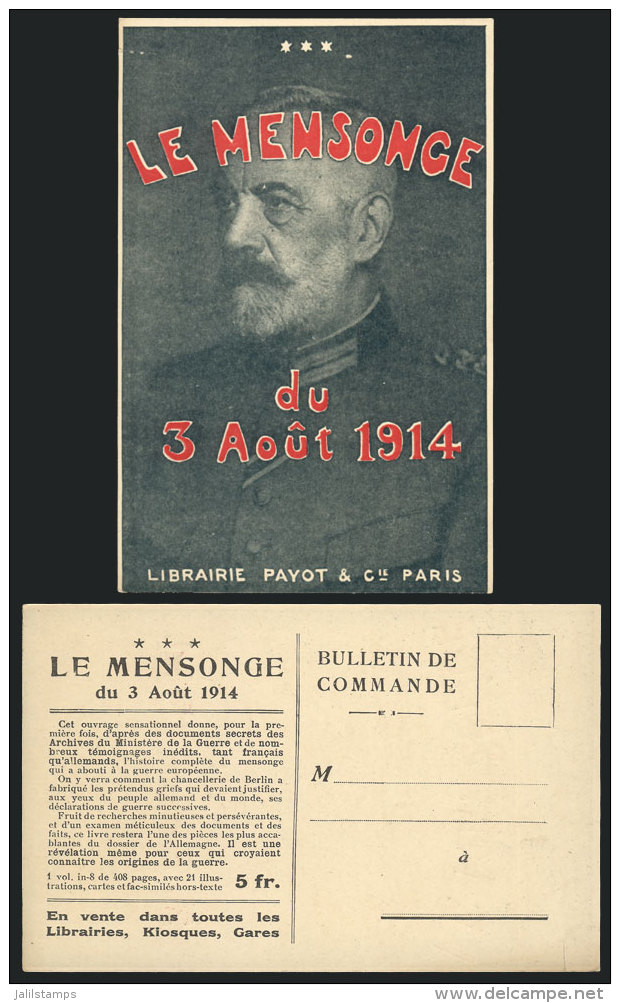 Old Advertising PC For New Book About 'Le Mensonge Du 3 Aout 1914', Topic World War I, VF Quality - Other & Unclassified