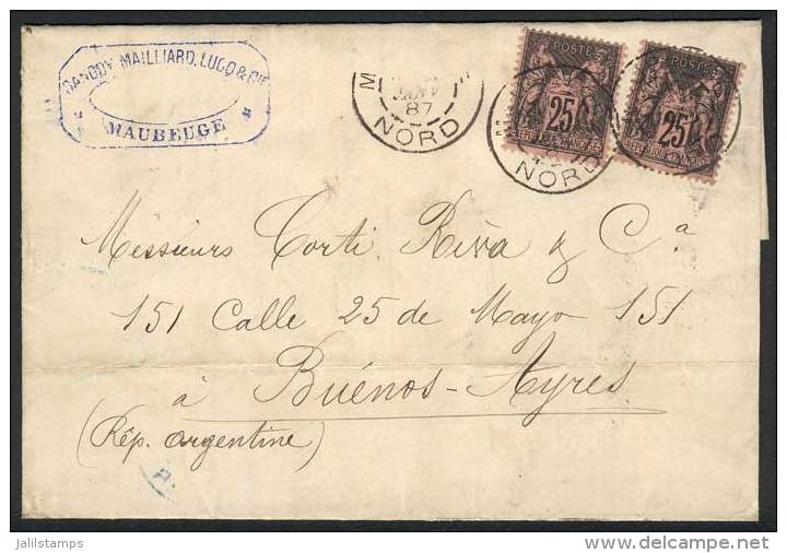 29/DEC/1886 MAUBEUGE - ARGENTINA: Letter Franked By Yv.97a X2, With Arrival Backstamp Of Buenos Aires, VF Quality! - Other & Unclassified