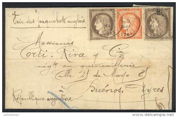 5/MAY/1876 DARNIES - ARGENTINA: Complete Folded Letter Franked By Yv.38 + 56 X2, With Buenos Aires Arrival... - Other & Unclassified