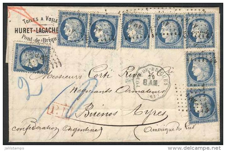 29/SEP/1875 PONT DE BRIQUES - ARGENTINA: Complete Folded Letter Franked By Yv.60C X8 (total 2Fr.), Cancelled By AMP... - Other & Unclassified