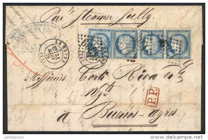 31/MAR/1875 LE HAVRE - ARGENTINA: Complete Folded Letter Franked By Yv.60C X4 (strip Of 3 + Single), Numeral "1769"... - Other & Unclassified