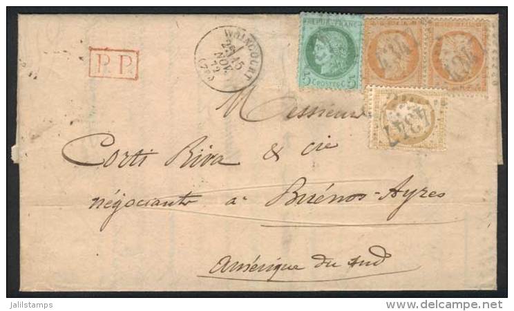 30/OCT/1872 DARGNIES - ARGENTINA: Complete Folded Letter Franked By Yv.38 Pair + 53 + 59, Numeral Cancel "4347",... - Other & Unclassified