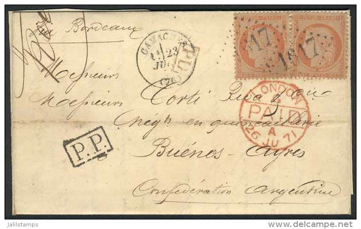 22/JUN/1871 DARGNIES - ARGENTINA: Letter Franked By Yv.23 X2, Numeral "1617" Cancel, Sent To Buenos Aires Via... - Otros & Sin Clasificación