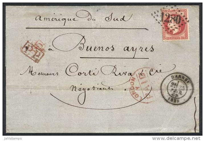 25/FEB/1869 DARNEY - ARGENTINA: Folded Cover Franked By Yv.32, Tied By Dotted Rhombus Cancel With Numeral 1280,... - Other & Unclassified