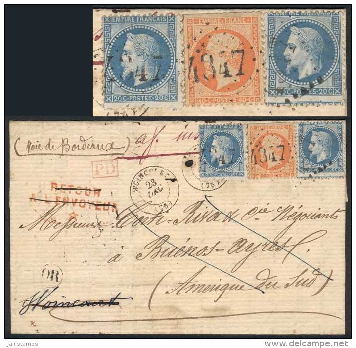 21/DE/1868 DARGNIES - ARGENTINA: Letter Originally Franked By Yv.29B And Returned To Sender Due To Insufficient... - Other & Unclassified