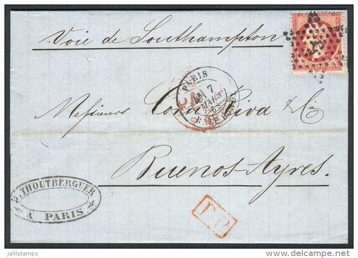 7/MAR/1868 PARIS - ARGENTINA: Complete Folded Letter Franked By Yv.24 (Napoleon 80c. Rose), Cancelled By Dotted... - Other & Unclassified