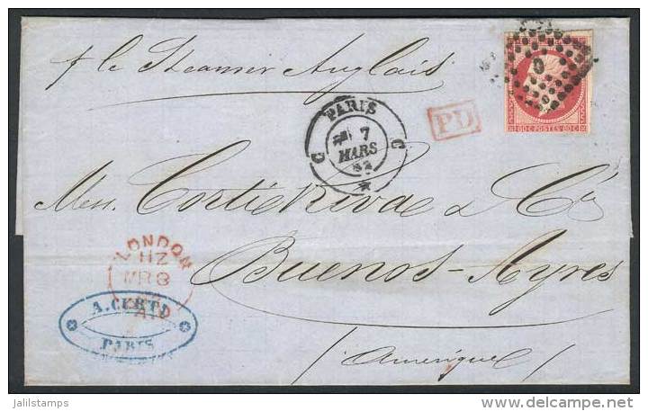7/MAR/1862 PARIS - ARGENTINA: Folded Cover Franked By Yv.24, "C In Dotted Rhombus" Cancel, Sent To Buenos Aires Via... - Other & Unclassified