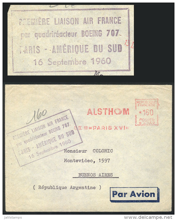 Airmail Cover With Meter Postage Of 160Fr., Sent From Paris To Argentina, Special Violet Mark: 'PREMIÉRE... - Other & Unclassified