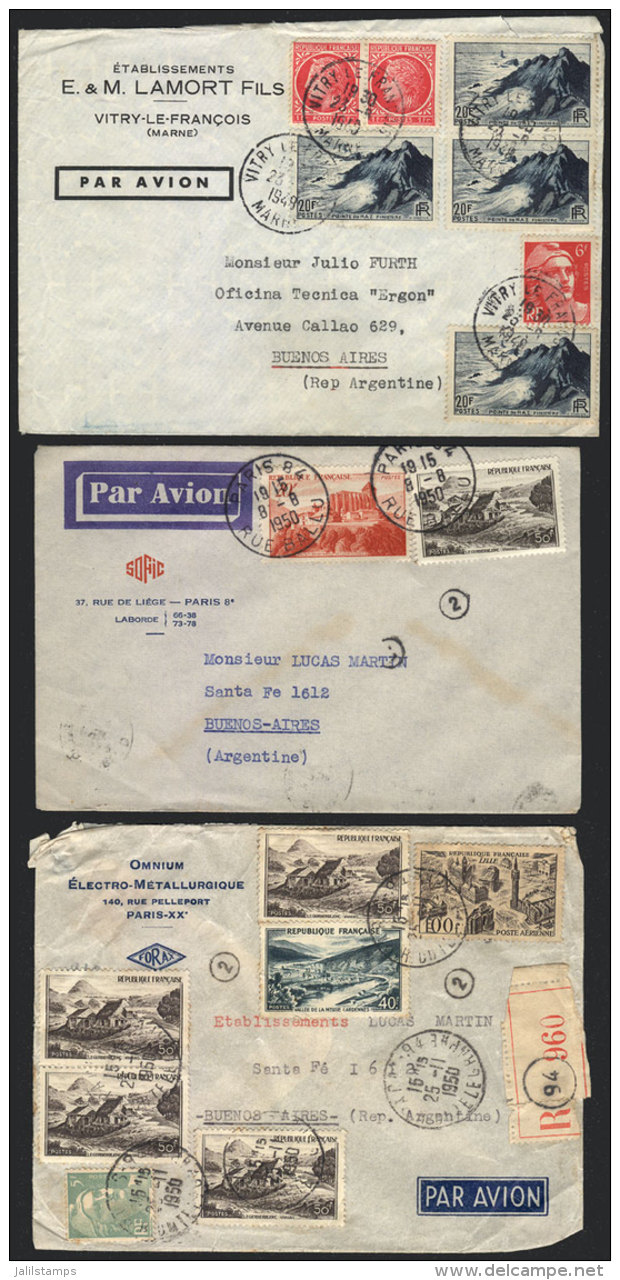 3 Airmail Covers Sent To Argentina Between 1949 And 1950, Very Handsome. - Other & Unclassified