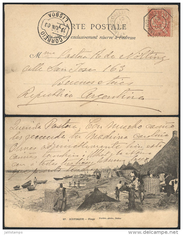 Postcard With Rare View Of Senegal (beach Of Rufisque), Franked With French Stamp Of 10c. And Sent To Argentina On... - Other & Unclassified