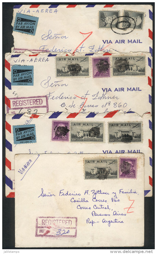 4 Covers Sent To Argentina In 1959 With Interesting Postages, Very Low Start! - Postal History