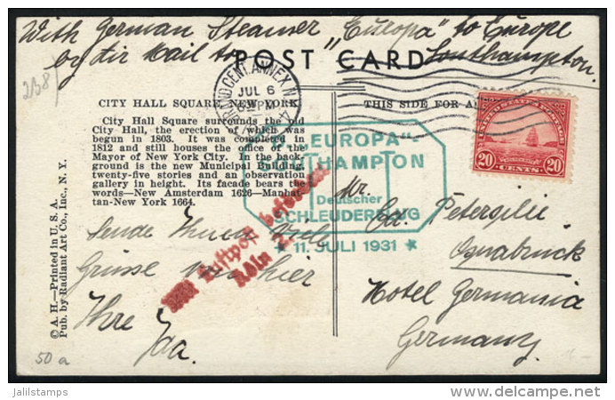 PC Sent From New York To Germany On 6/JUL/1931 By Ship To Europe And By Catapult Flight To Southampton, Excellent... - Postal History