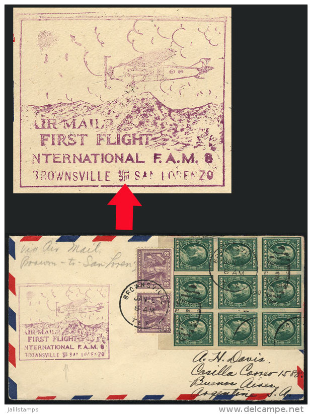 15/JA/1930 Brownsville - San Lorenzo (Honduras) First Flight, Cover With Nice Postage Sent To Argentina, Valparaiso... - Marcophilie