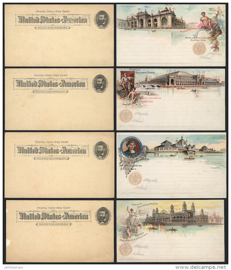 4 Postal Cards Of 1c. Illustrated With Color Views Of The World's Columbian Exposition, Excellent Quality! - Other & Unclassified