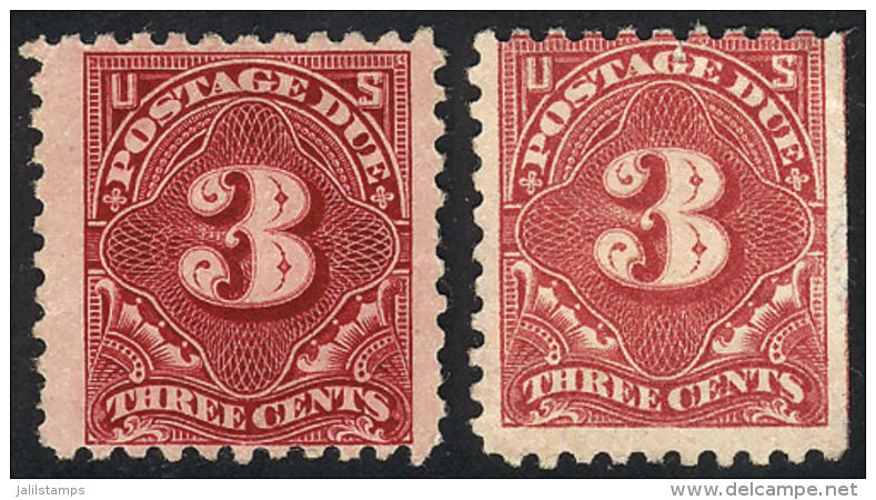 Sc.J54 + J54a, 1914 3c. Perforation 10, In Carmine And Light Rose, Mint No Gum, Fine To VF Quality, Rare, Catalog... - Postage Due