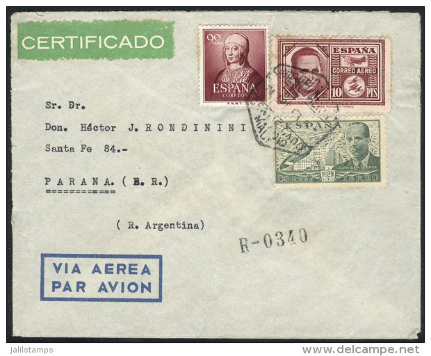 Cover With Good Postage Of 12.90 Pts. Sent From Madrid To Argentina On 14/AU/1953, Minor Defects On Reverse,... - Other & Unclassified