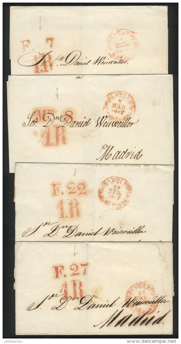 4 Folded Covers Posted In 1847, All With Interesting Postal Marks Of SANTANDER, Excellent Quality! - ...-1850 Prephilately