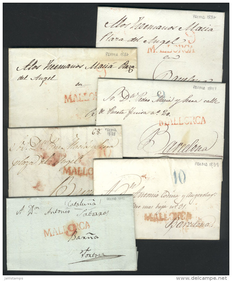 6 Folded Covers Or Letters Of Years 1837 To 1841, All With Interesting Pre-stamp Marks Of MALLORCA, Excellent... - ...-1850 Prephilately