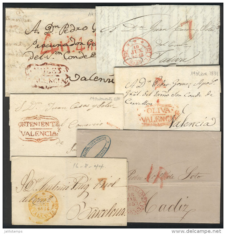 6 Folded Covers Or Letters Of Years 1818 To 1850, All With Interesting Postal Marks Of Various Towns In CADIZ,... - ...-1850 Prephilately