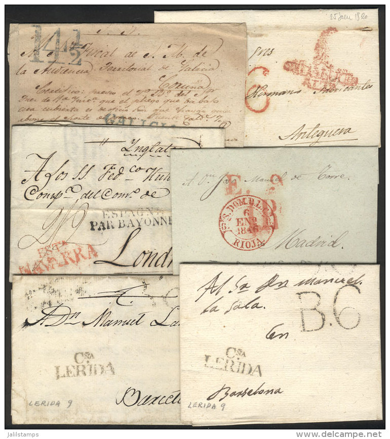 6 Folded Covers Or Entire Letters Posted Between 1816 And 1846, All With Interesting Markings (almost All Pre-stamp... - ...-1850 Prephilately