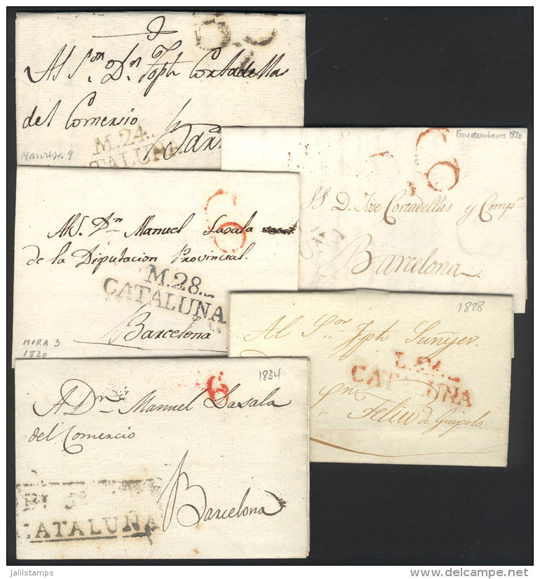 5 Folded Covers Or Letters Of Years 1803 To 1834, All With Interesting Postal Marks Of CATALUÑA, Excellent... - ...-1850 Prephilately