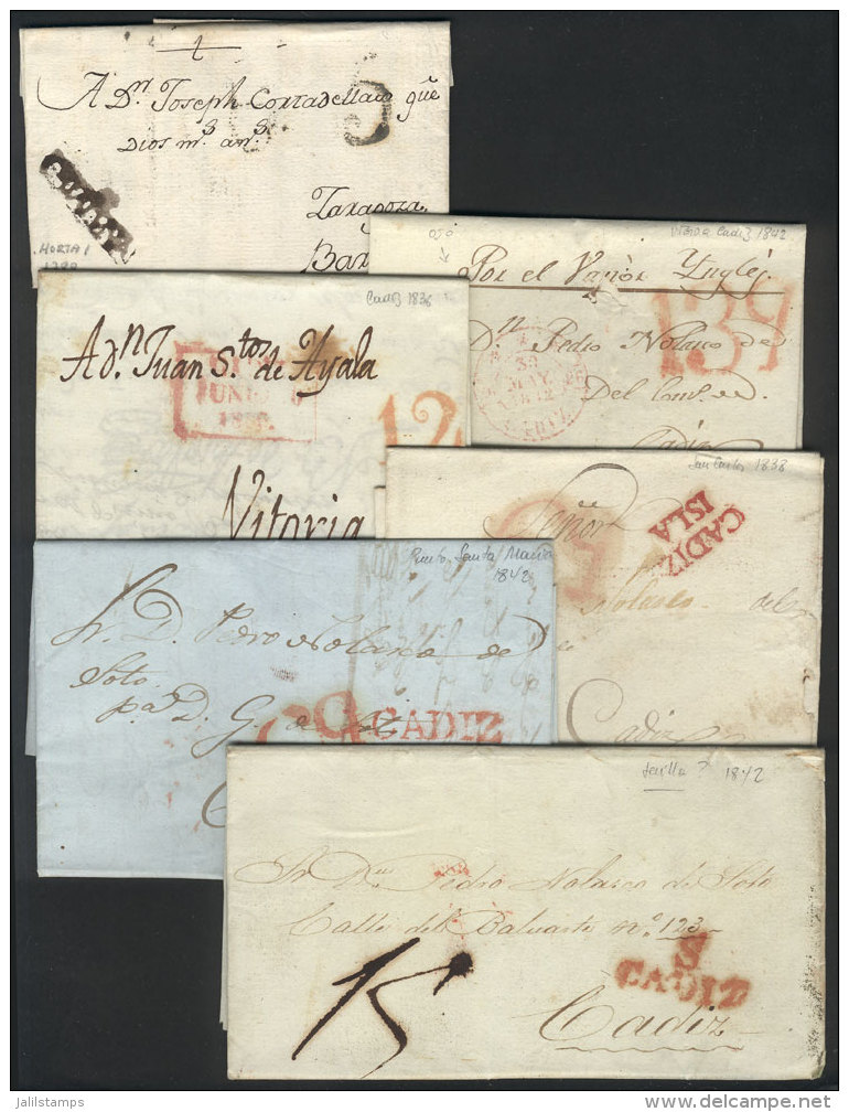 6 Folded Covers Or Letters Of Years 1799 To 1842, All With Interesting Postal Marks Of Various Towns In CADIZ,... - ...-1850 Prephilately
