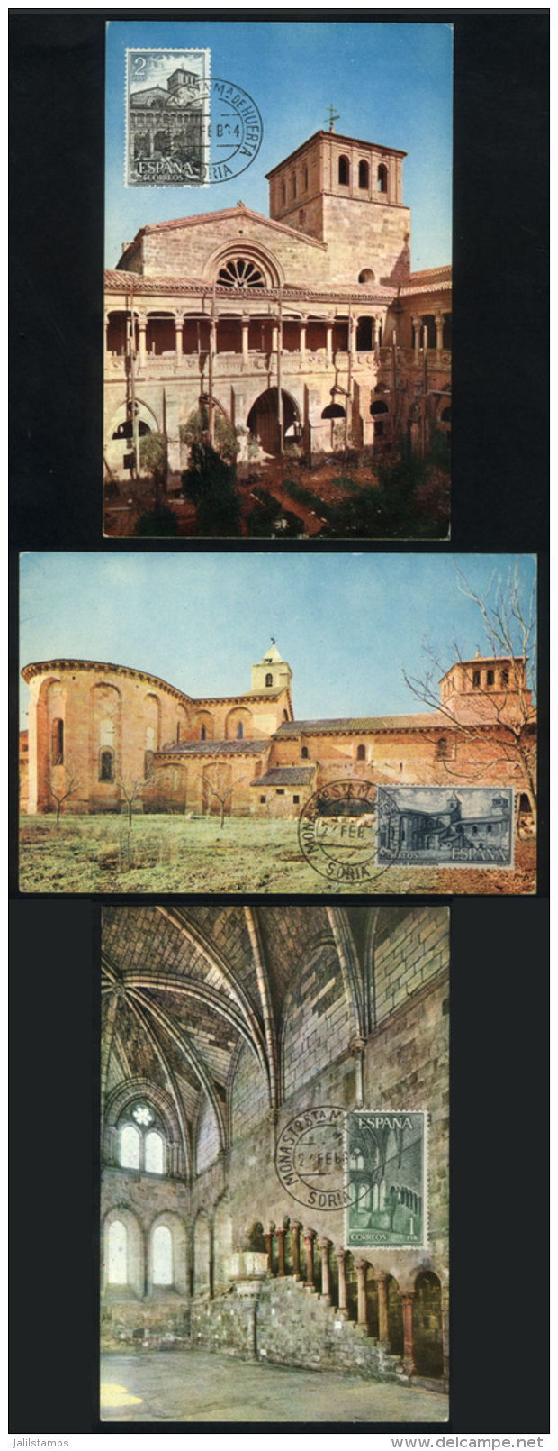 3 Maximum Cards Of FE/1964: Monastery Of Sta.M. De Huerta (Soria), VF Quality - Maximum Cards