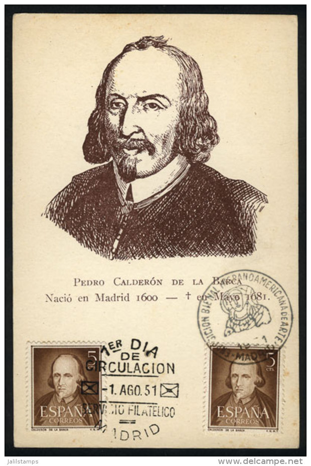 Calderón De La BARCA, Dramatist And Poet, Maximum Card Of AU/1951 With First Day Postmark, VF Quality - Maximum Cards