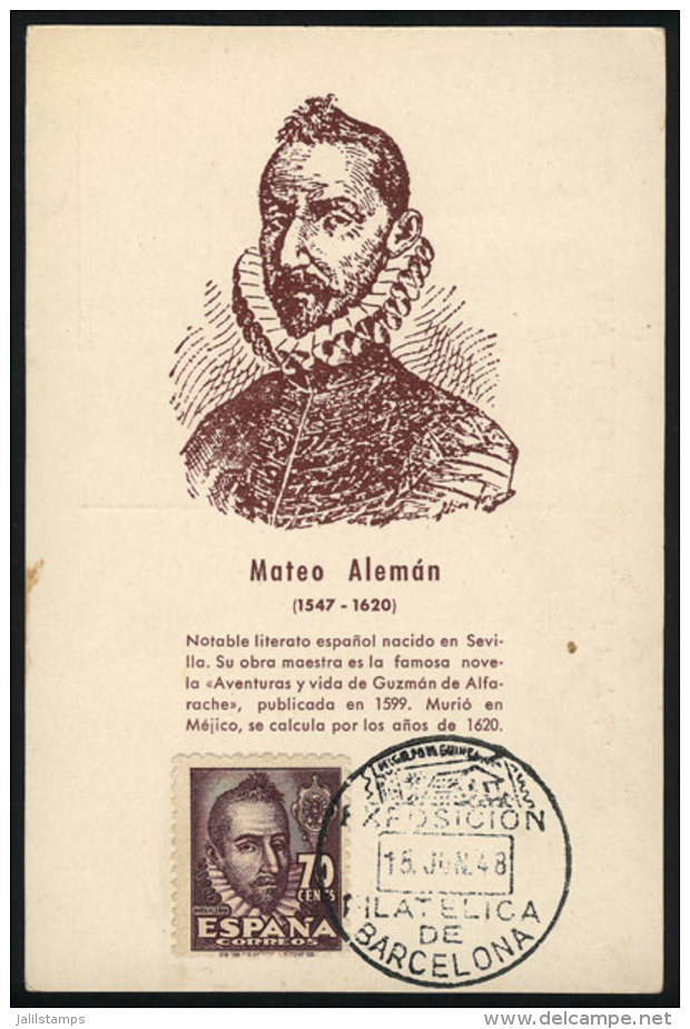 Maximum Card Of JUN/1948: Mateo ALEMÁN, Writer And Novelist, VF Quality - Maximum Cards