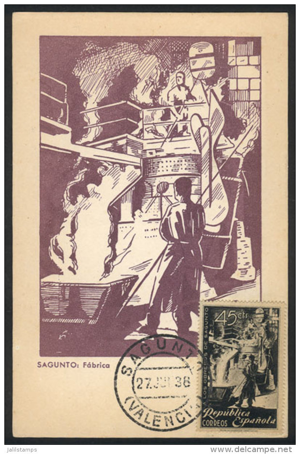 Maximum Card Of JUN/1938: Sagunto Factory Workers, Topic Industry, VF Quality - Maximumkarten