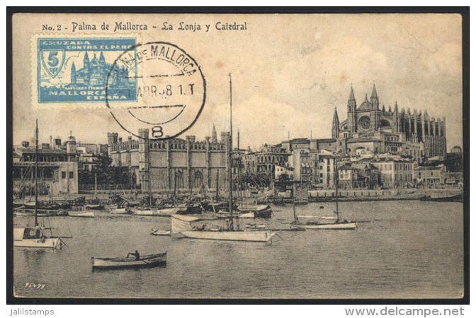 PALMA DE MALLORCA: Cathedral And The Lonja, Architecture, Maximum Card Of AP/1938 With Cinderella "Cruzada Contra... - Maximum Cards