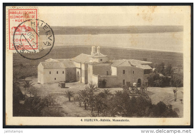 HUELVA: La Rábida Monastery, Maximum Card Of OC/1937, With A Cinderella, Minor Defects - Maximum Cards