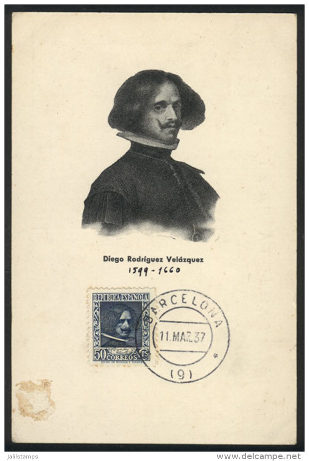 Maximum Card Of MAR/1937: Diego Velazquez, Painter, With Small Defect - Tarjetas Máxima