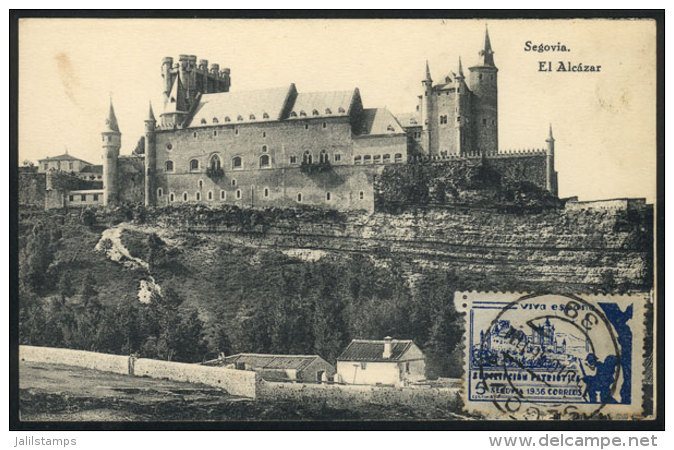 SEGOVIA: Alcazar, Maximum Card Of DE/1936 With Patriotic Cinderella, VF Quality - Maximum Cards