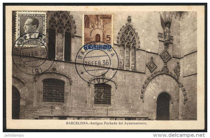 Maximum Card Of FE/1936: Barcelona, Old Facade Of The City Council, VF Quality - Maximum Cards