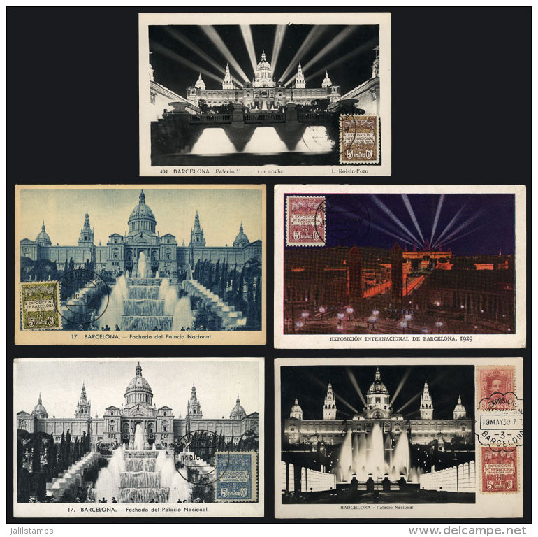 BARCELONA: National Palace, 5 Maximum Cards, One With Special Pmk Of Intl. Expo 19/MAY/1930, And The Rest Cancelled... - Maximum Cards