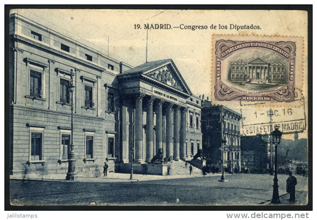 MADRID: Congress Of Deputies, Maximum Card Of 1/DE/1916, With Stain Spots - Maximum Cards