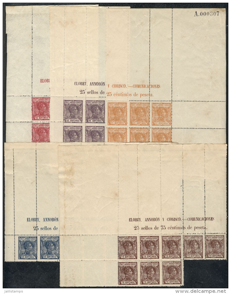 Sc.44/48, 1907 5 Values Of The Set In Corner Blocks Of 6 To 8 Stamps Each, Unmounted, VF To Excellent Quality,... - Elobey, Annobon & Corisco