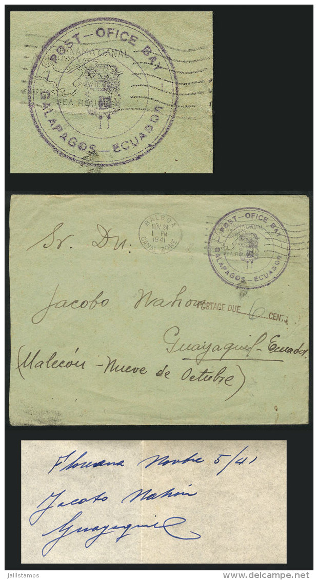 Cover With Its Letter Dated Floreana (Island) 5/NO/1941, Sent Without Postage To Guayaquil, With Blue Circular... - Ecuador