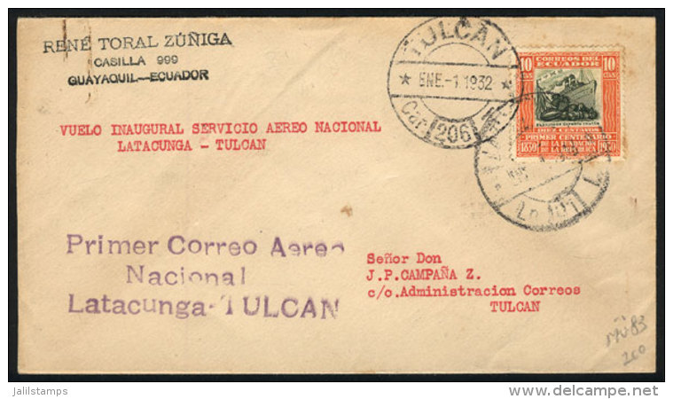 1/JA/1932 Quito - Tulcan First Airmail (Mü.86), With Special Handstamp Of The Flight And Arrival Mark, All... - Ecuador